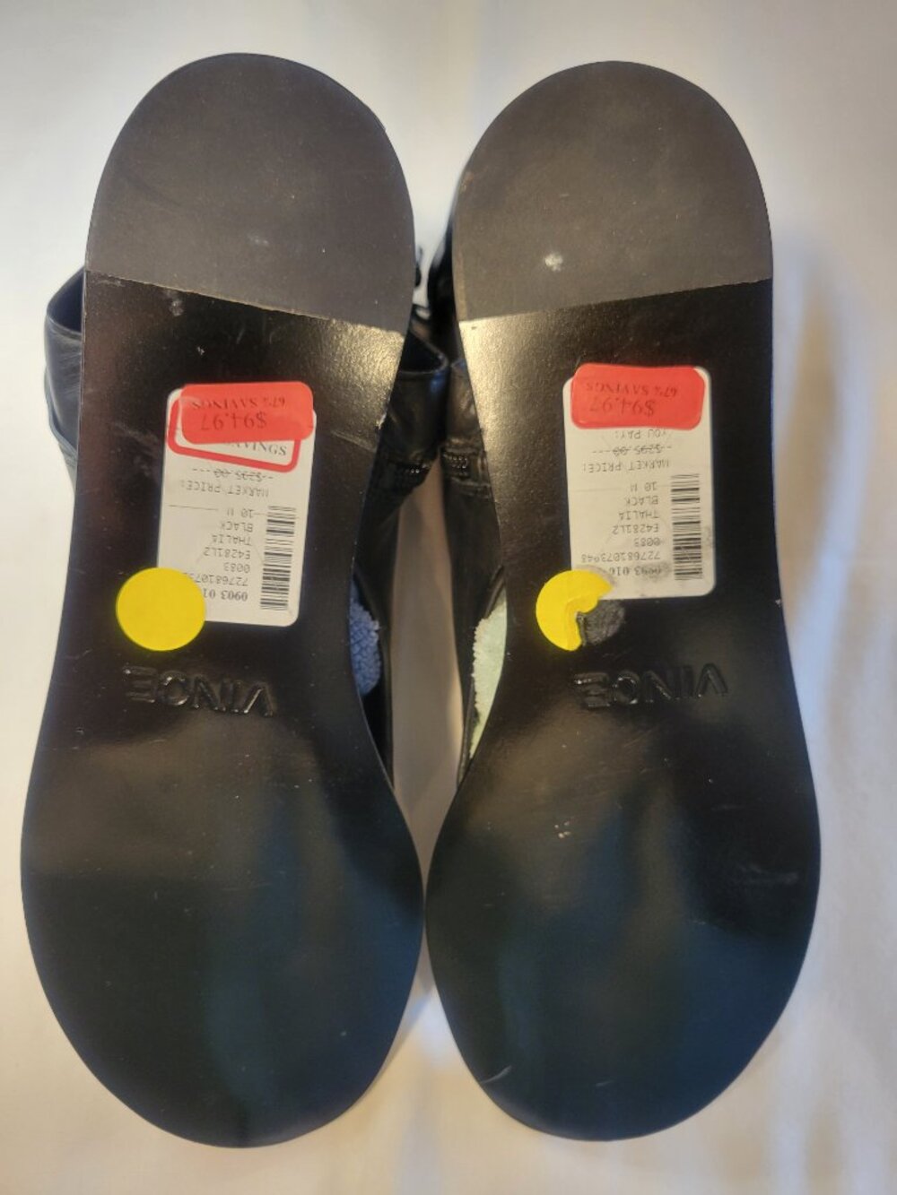 Vince Thalia Black Leather Peep Toe Zip Bootie Sandals Women's 10 - Picture 7 of 10